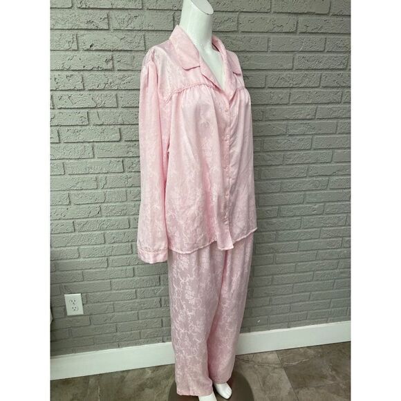 Adonna Women Pink Floral Matte Satin Pajamas Size XXL Top / L Bottom - Picture 5 of 10
